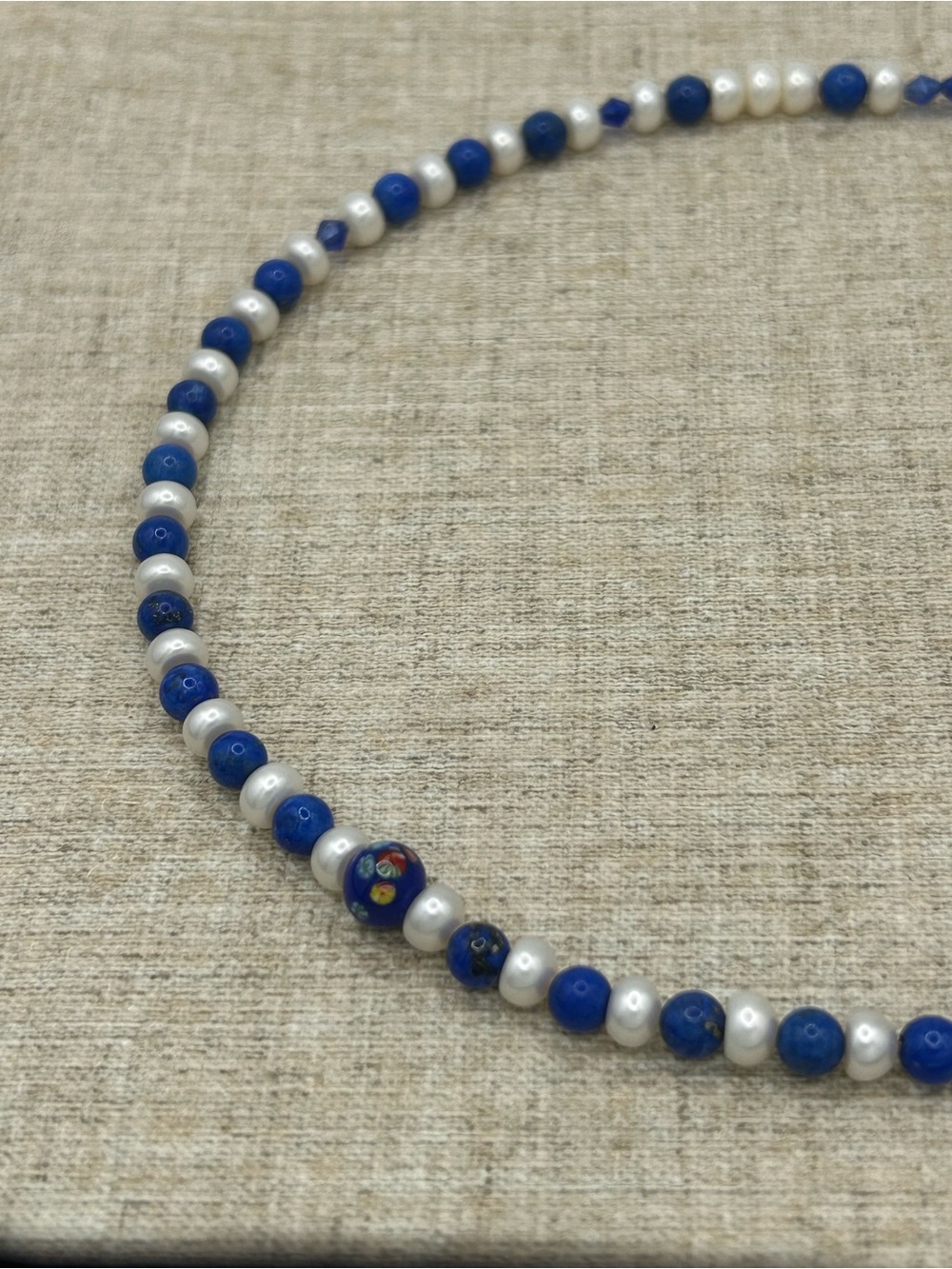 Vintage Bead Lapis Lazuli, Cultured Pearl and Japanese Milifore Necklace